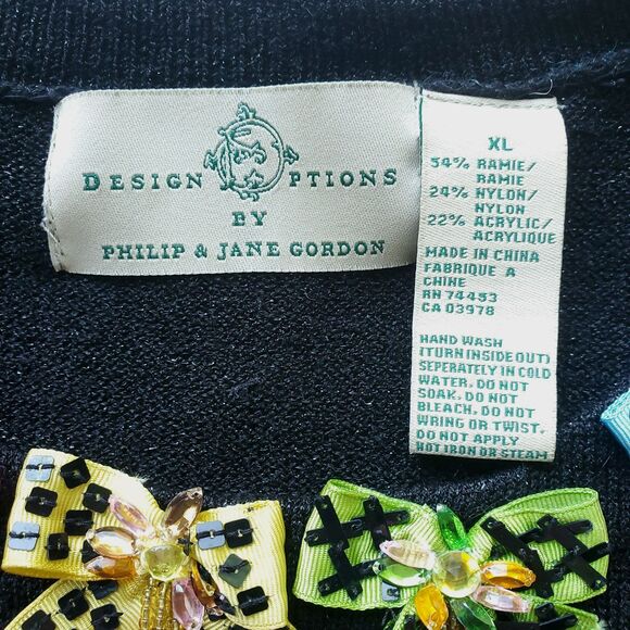 Vintage Design Options By Philip & Jane Gordon Sweater XL Black Pullover Bows - Picture 6 of 16